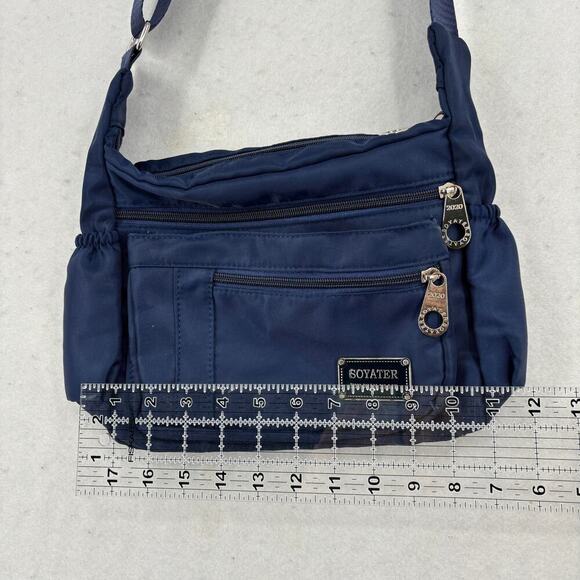 Soyater Nylon Crossbody Shoulder Bag Navy Blue Zip Pockets Handbag Purse - Picture 11 of 12